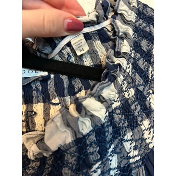 DÔEN Whisper Dress Blue White Gingham Embroidered Midi Dress - Picture 6 of 9